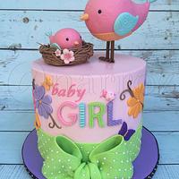 Birdie baby shower cake