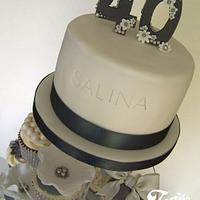 Charcoal, ivory and silver 40th birthday cakes