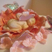 Baby Fairy In A Rose Christening Cake