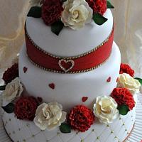 carnation and roses wedding cake