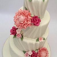 Peony & Rose 4 Tier Ruched Wedding Cake