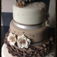 Three tier frilled wedding cake