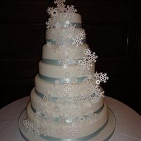 7 tier winter wonderland snowflake wedding cake