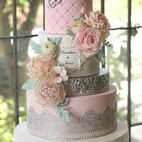 Silver and Pink Wedding Cake