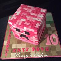 Minecraft Pink Creeper Cake