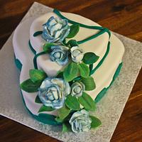 Blue edged Rose  Anniversary cake