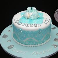 Christening Cake with Edible Lace Icing