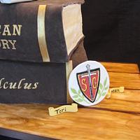 Stacked book graduation cake