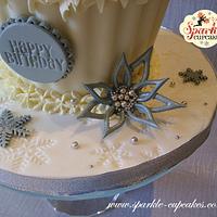 Silver & White Snowflake Flower Giant Cupcake
