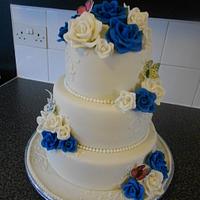 My first wedding cake, Ivory & Royal Blue 