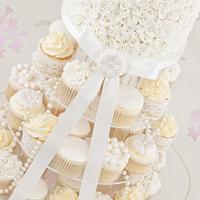 Vintage Ivory, Lace and Pearls Cupcake Tower