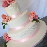 My First Wedding cake with sugar roses