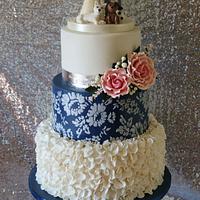 Navy & Ivory ruffle wedding cake/ dessert table