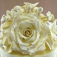 Roses and Stephanotis Vintage Wedding Cake