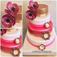 Gold, Bronze & Cerise Classy wedding Cake