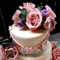 Vintage Wedding Cake with Bunting & Flowers