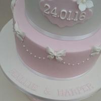 Christening Cake ~ Bows & Pearls