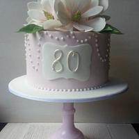 80th Birthday Cake with Sugar Magnolias
