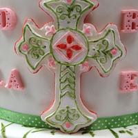 Christening cake with dahlias