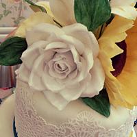 summer flowers lace wedding cake for Claire and Michael