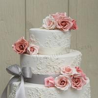Pink and Silver with Ombre roses and lace