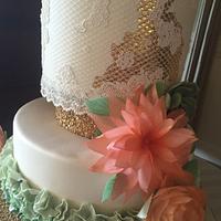 "To The Moon and Back" Gold and Mint Wedding Cake