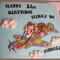 Monkey flying a SpitFire 2D Sheet Cake for a 21st