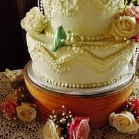 Lace buttercream wedding cake 