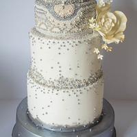 Beads beads beads! silver pearl and yellow wedding cake