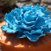 Turquoise Peony Topped Cake