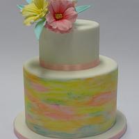 watercolor cake with sugar flowers