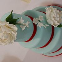 Tiffany Blue with Peonies Wedding Cake