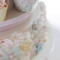 Wafer paper wedding cake and cupcakes
