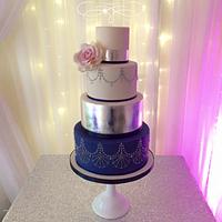 Navy & Silver Wedding Cake