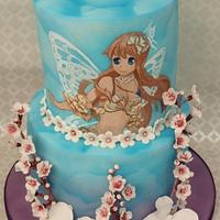Handpainted Anime Blossom Fairy - my daughter's 13th Birthday cake