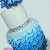 Blue peony ruffle wedding cake