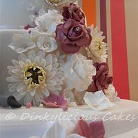 Dusky pink and white rose wedding cake