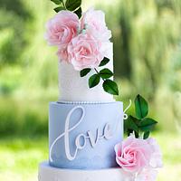 Pale blue wedding cake