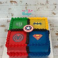 Superhero themed multi Coloured ganache cake 