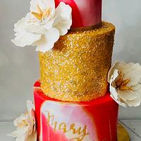 Marbled fondant themed with peony and 