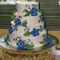 Blue flowered wedding cake