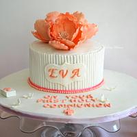 Pearl and peach theme cake with beautiful peonies!!!