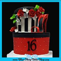 Sweet 16 hat box inspired birthday cake
