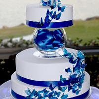 Blue butterflies wedding cake
