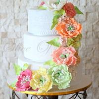 Pastel Peony Wedding Cake