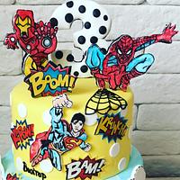 Boy superheroes hand painted cake