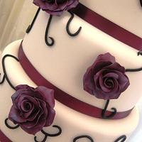 3 Tier White & Plum Wedding Cake