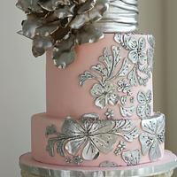 Blush and silver Romantic Wedding Cake