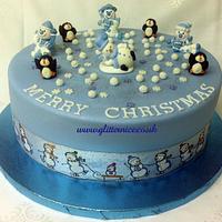 Snowmen and Penguins Christmas Cake