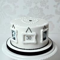 Monochrome photo frame 30th birthday cake